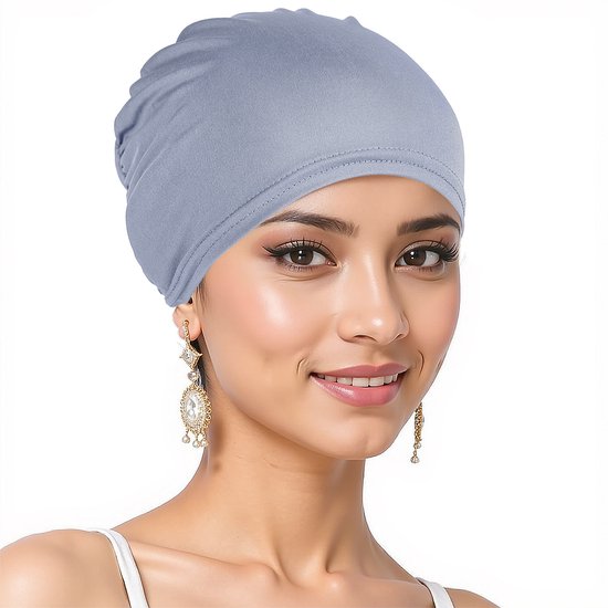 Deux bonnets de nuit respirants et élastiques pour femmes, adaptés à l'hiver comme à l'été, parfaits pour dormir et pour d'autres occasions. Taille unique . Bleu-gris