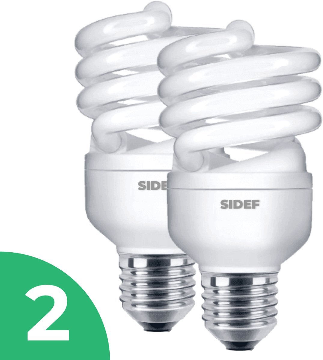 Sidef Spiraal Spaarlamp E27 - 13W - Warm Wit Licht (2700K) - 900 lm - 10 jaar - Niet Dimbaar - 2 stuks - Bespaar op energiekosten