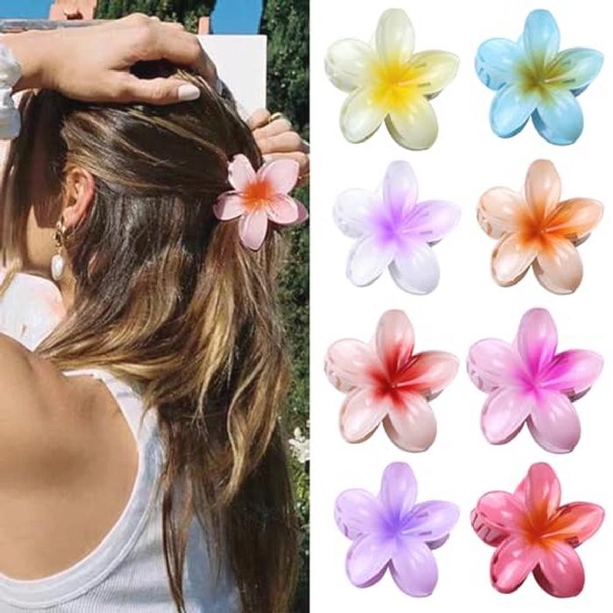 Grote kleurrijke haarclips met bloemen - Set van 8 stuks voor dames en meisjes