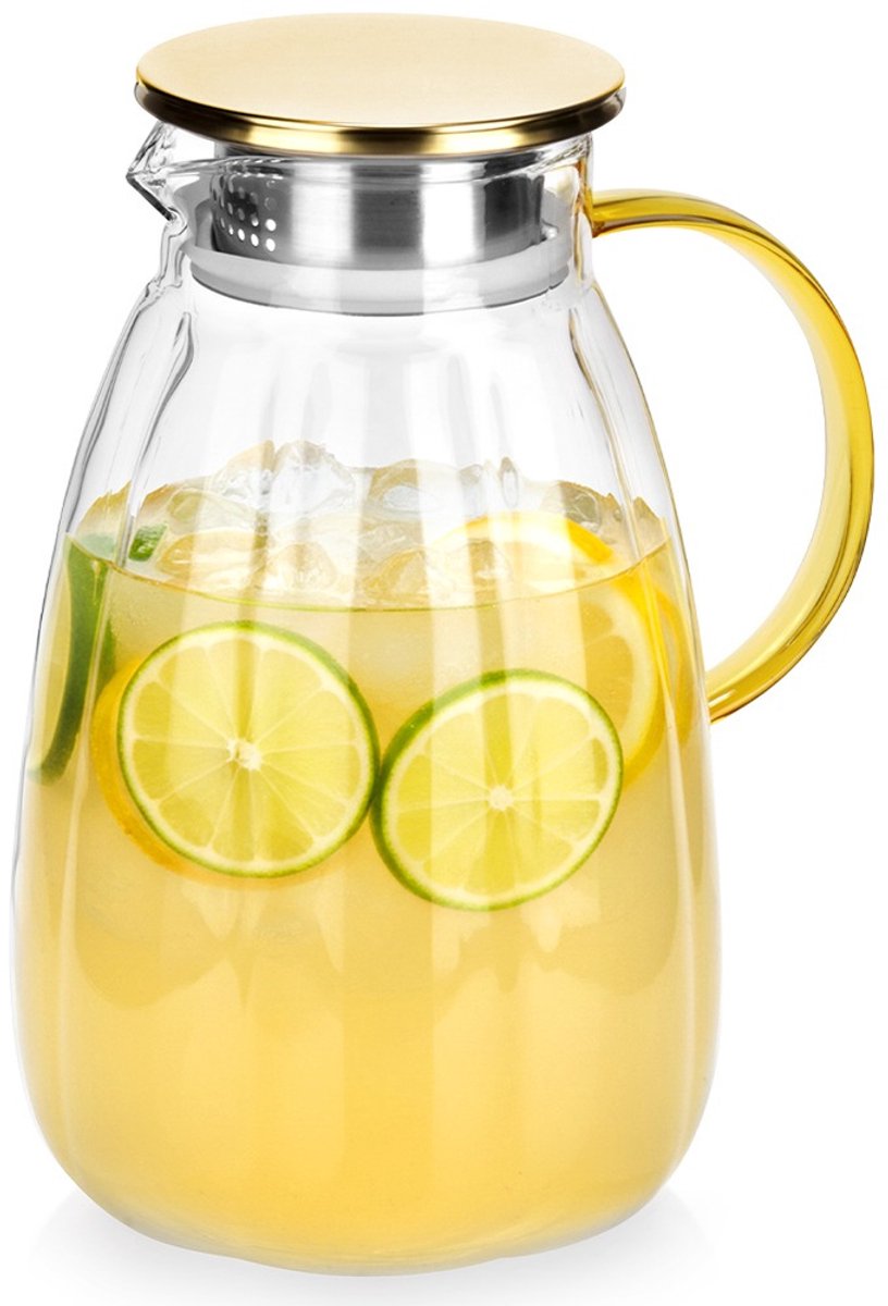 Karaf Glas met Deksel 2,2 l - Kan - Waterkaraf voor Fruitwater - Waterkan - Drinkkan