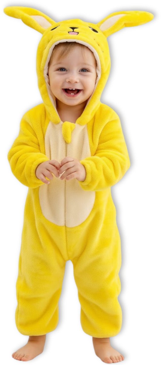 BoefieBoef Kleuter Onesie Pikachu Geel Peuter Pyjama Kinderen 2 tot 4 jaar – Verkleedpak met Luierrits – Carnaval Sinterklaas Kerst en Kraamcadeau - Zacht Flanel - Baby Romper - Boxpak - Jongens - Meisjes - Kruippak - Winterpak - muis geel