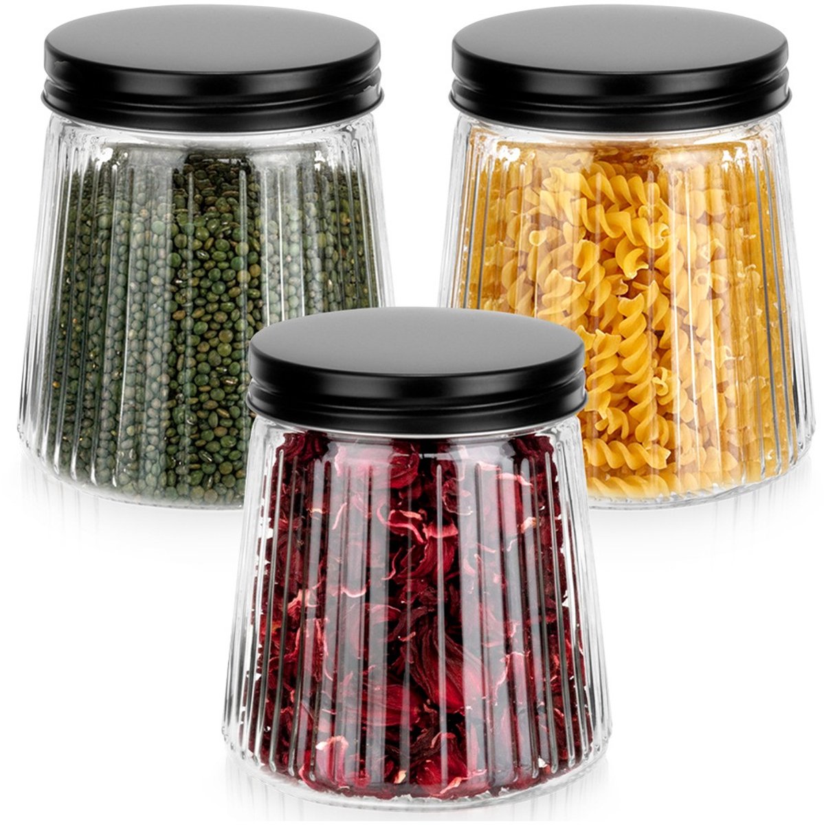 Voorraadpotten Glas met Deksel 700 ml 3 stuks - Container voor Losse Producten - Keuken - Voedsel - Doos