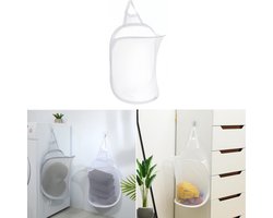1 stuks – Opvouwbare wasmand voor aan de muur – Hangende wasmand – Wasmand van gaas voor aan de muur – Ademend – Met handvat – Wit – 30*40*18 cm – Geschikt voor kleding en speelgoed – Geschikt voor badkamers, campings en hotels