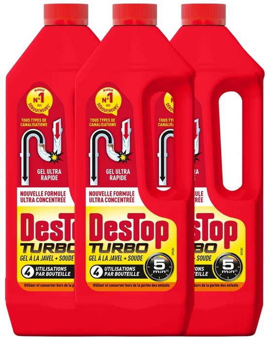Déboucheur de canalisations Destop Turbo 1L – Pack économique – 3 pièces