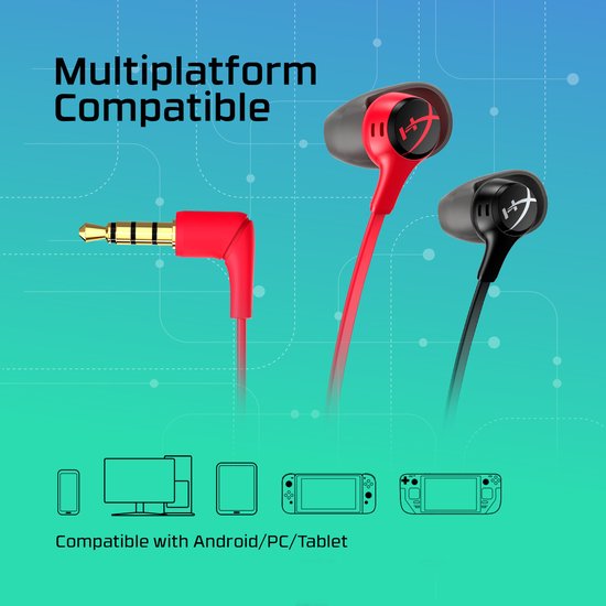 HyperX Cloud Earbuds II Wired Gaming Earbuds, 14 mm Driver, Built-in Microphone, 4 Earbuds, 3.5 mm Jack with Hard Case, for PC, Console, Mobile Devices, Red HyperX Cloud Earbuds II Wired Gaming Earbuds, 14 mm Driver, Built-in Microphone, 4 Earbuds, 3.5 mm Jack with Hard Case, for PC, Console, Mobile Devices, Red