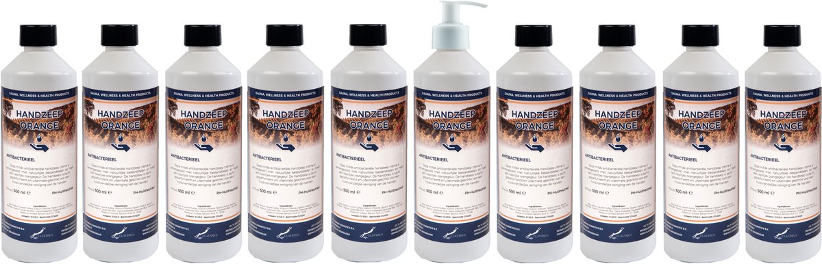 Handzeep Orange 500 ml - set van 10 stuks - met gratis pomp - Voordeelverpakking