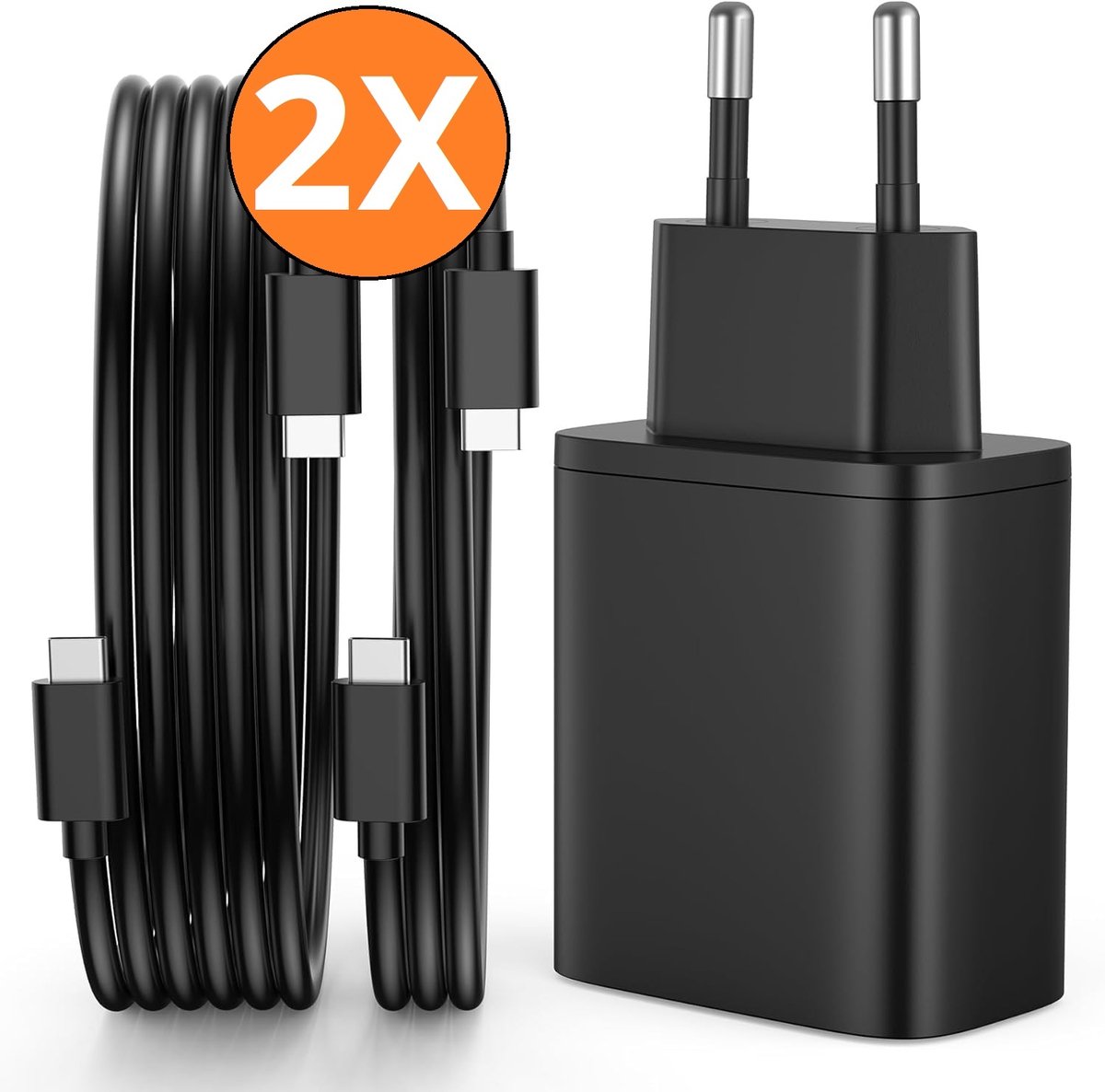 Ntech - USB C Adapter 35W - USB C Oplader - Adapter USB C 2 Poorten - Oplader USB C - USB C Lader - Snellader USB C met 2 stuks 1M USB C Kabel