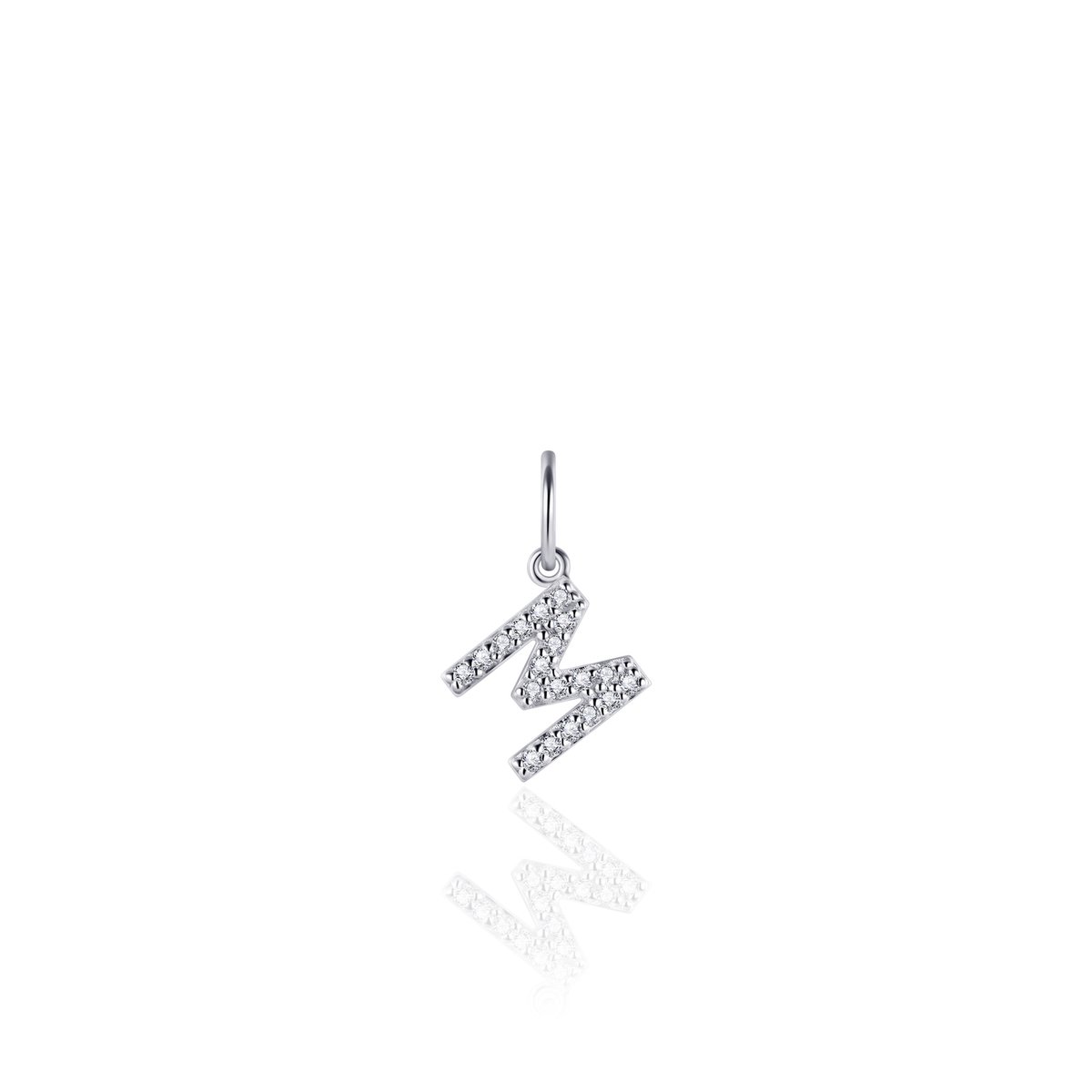 Gisser Jewels - Hanger excl. Collier - Letter M met Zirkonia - 8mm - Gerhodineerd Zilver 925