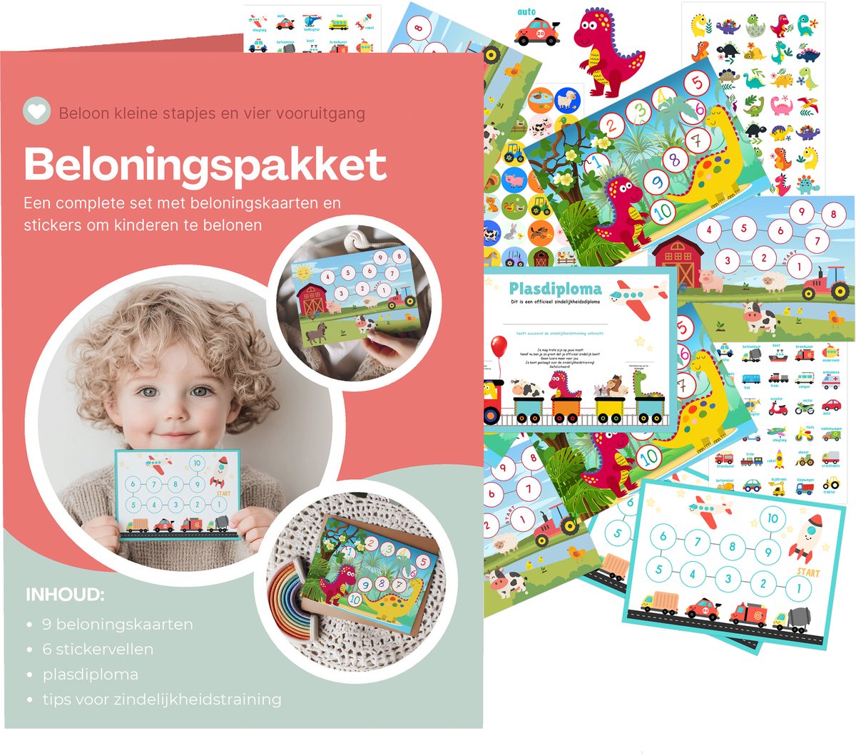 Beloningspakket Zindelijkheidstraining - 9 Beloningskaarten, 210 Stickers & Diploma