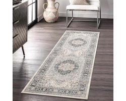 Carvapet Loper vloerkleed, 60 x 180 cm antislip lang vloerkleed, wasbare grijze vloerkleed, zachte microvezel vintage medaillon vloer, tapijtloper, vloerkleed voor woonkamer gang, ingang