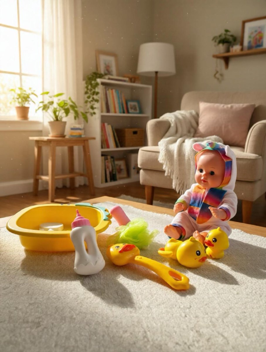 Poppenset Unicorn - 8-Delig - Inclusief Poppenbad en Badspeelgoed - Multifunctioneel en Gebruiksvriendelijk
