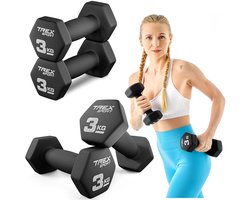 Trex Sport TX-030VD – Dumbells – Fitness Gewichten Set – Vinyl Coating – Zeshoekige Halters – Voor Thuisgym & Aerobics – 2 x 3 kg – Totaal 6 kg