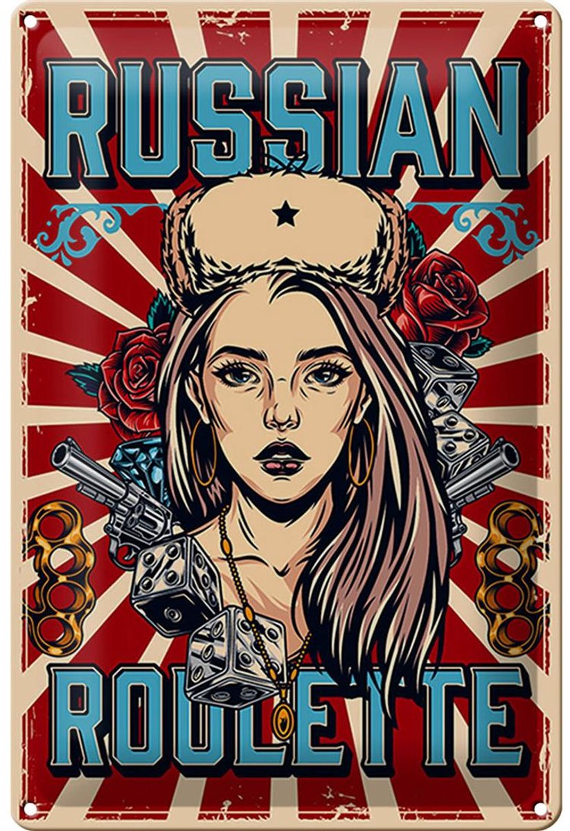 Blechschild Pinup 20x30cm russian roulette
