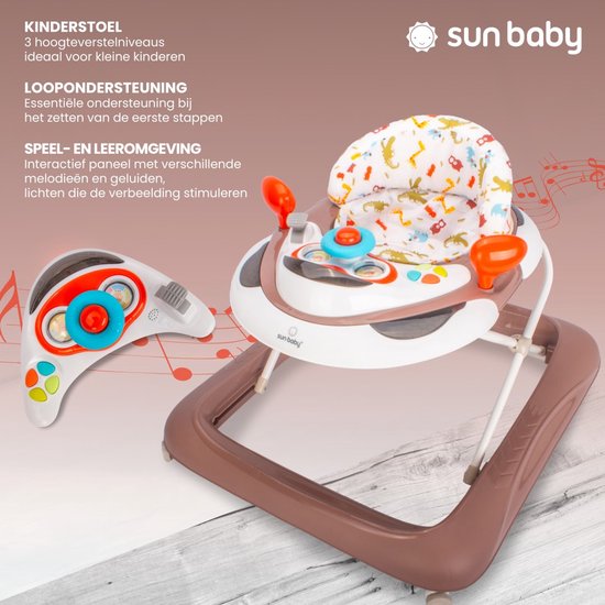 sun baby Loopstoel, baby walker vanaf 6 maanden, verstelbare hoogte, rubberen wielen - Wit met krokodillenprint van Merkloos — afbeelding 3