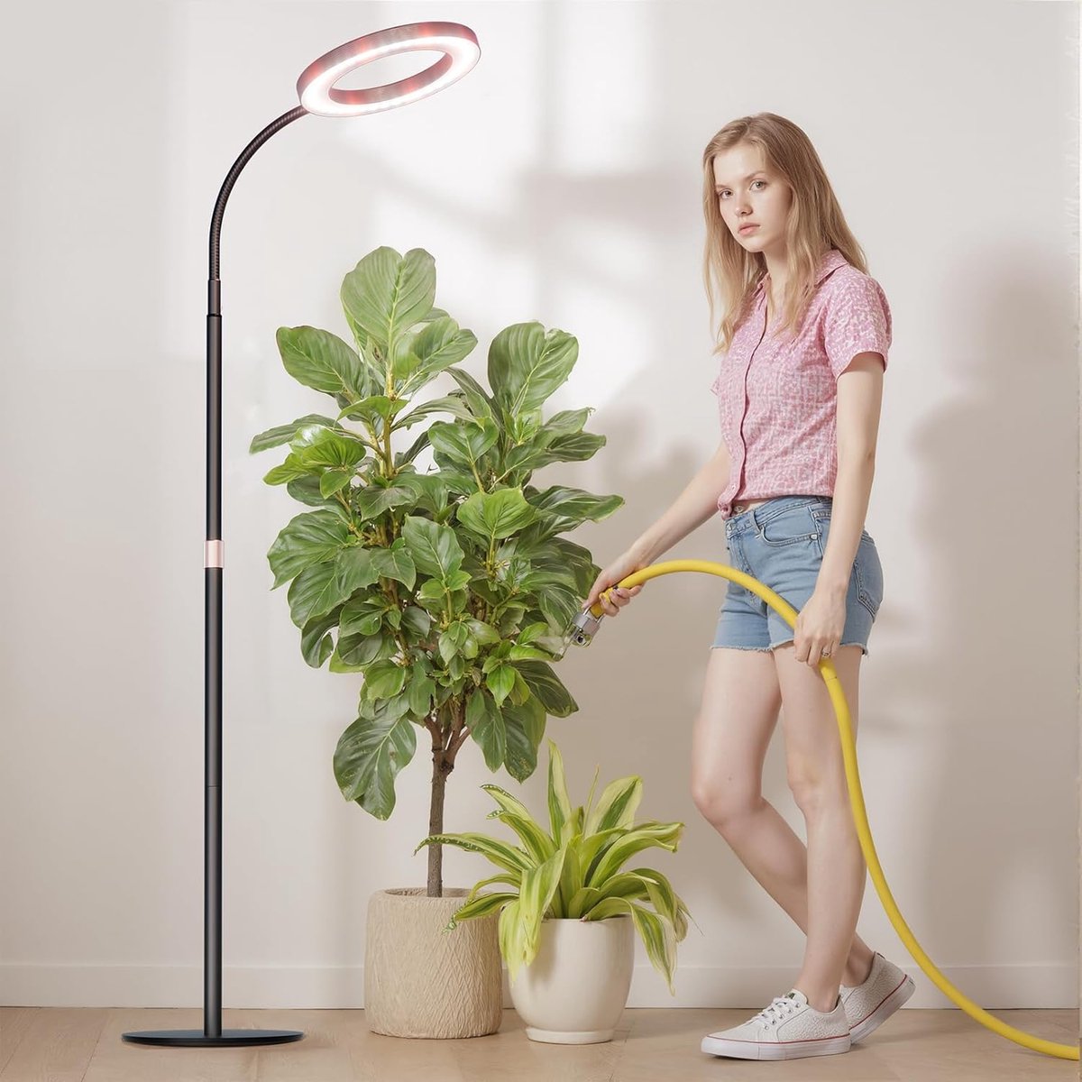 Daity Kweeklamp voor binnenplanten - volledig spectrum kweeklamp voor planten - met voet - automatische timer van 3 uur/9 uur/12 uur - dimbaar - hoogte 130-169 cm (zwart).