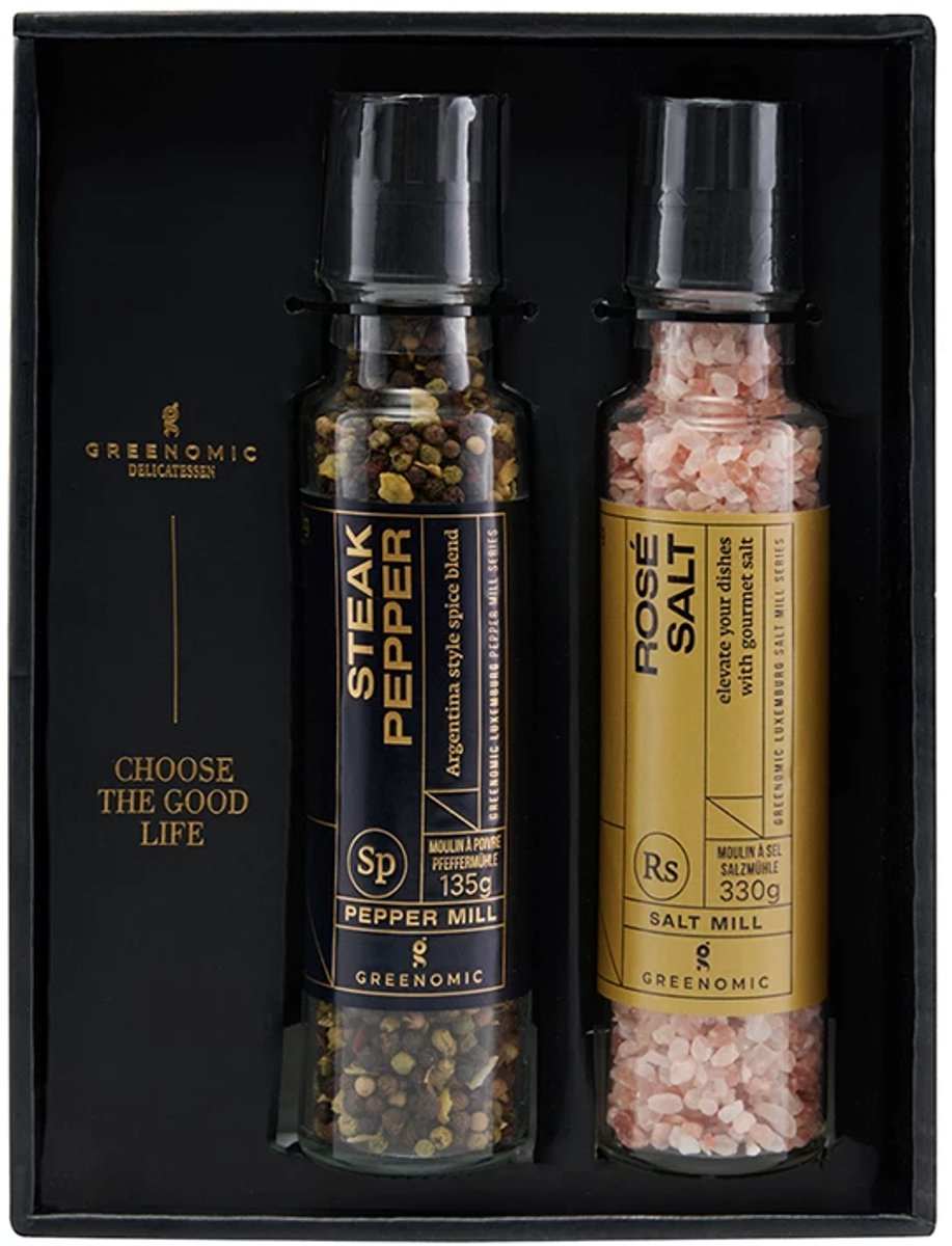 Greenomic Spice Mills pepermolen & zoutmolen - steak peper & roze zout