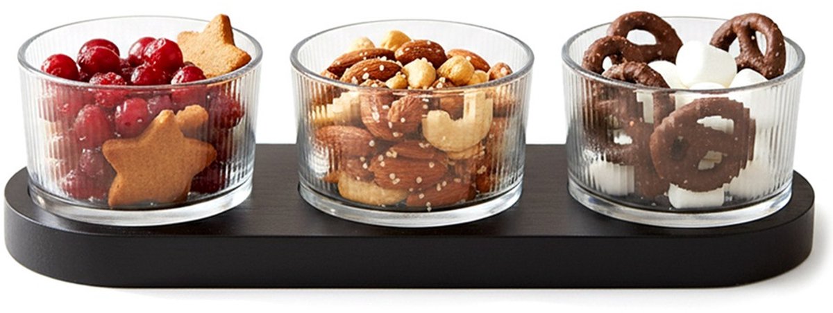 Snackkommen Glas op Dienblad 4 delig - Snackkom - Dipschalen - Set - Kleine Komen voor Dipsauzen en Snacks