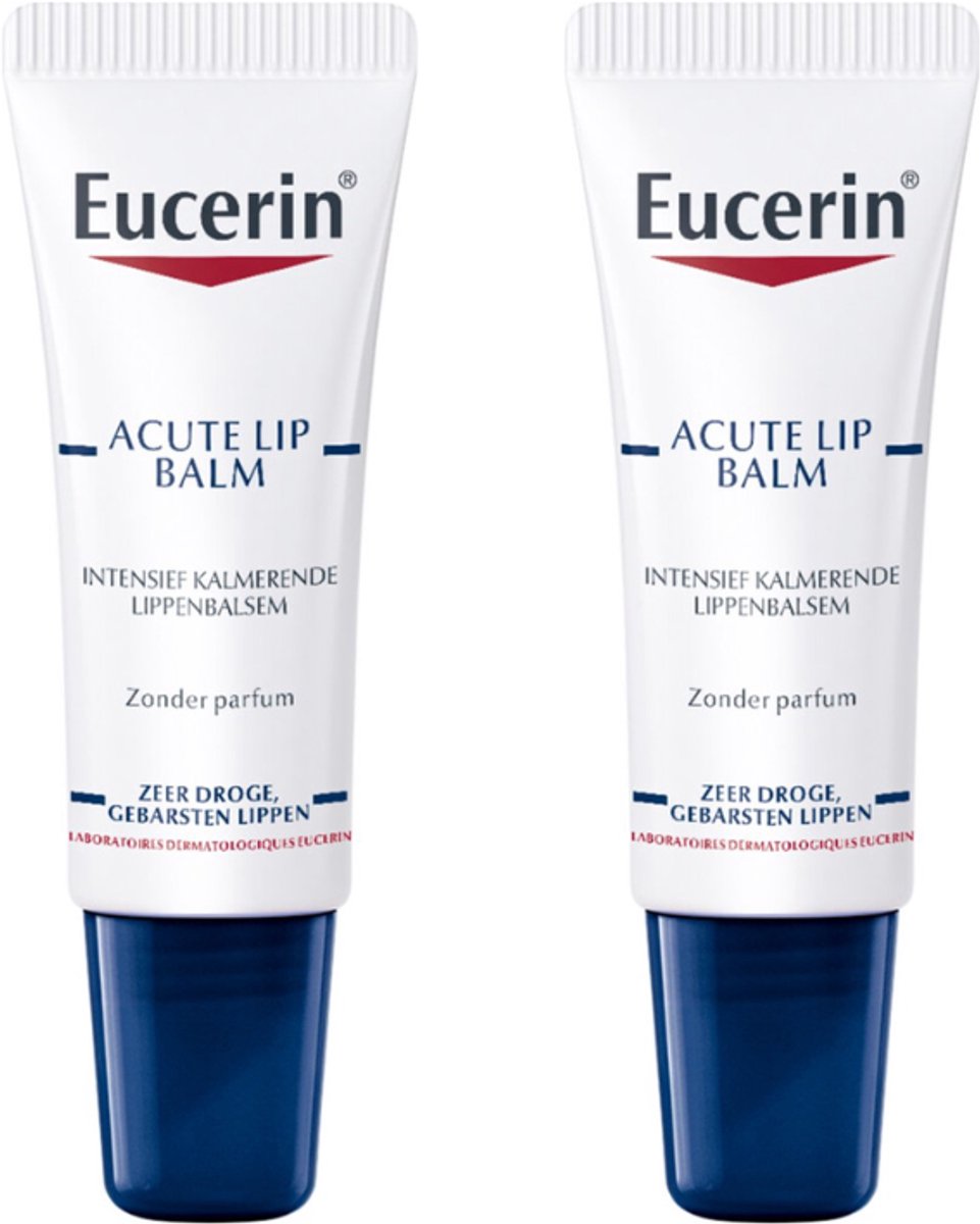 Eucerin Acute Lippenbalsem - Lip Balm - Hydrateert de Droge en Gebarsten Lippen - Ongeparfumeerd - 10 ml - Voordeelverpakking - Bundel van 2
