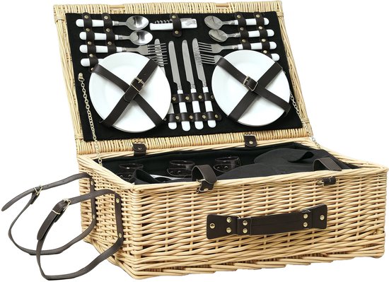 Picknickmand voor 4 personen van wilgentenen, 25-delig, B54 x D37 x H21 cm Picknickmand voor 4 personen van wilgentenen, 25-delig, B54 x D37 x H21 cm