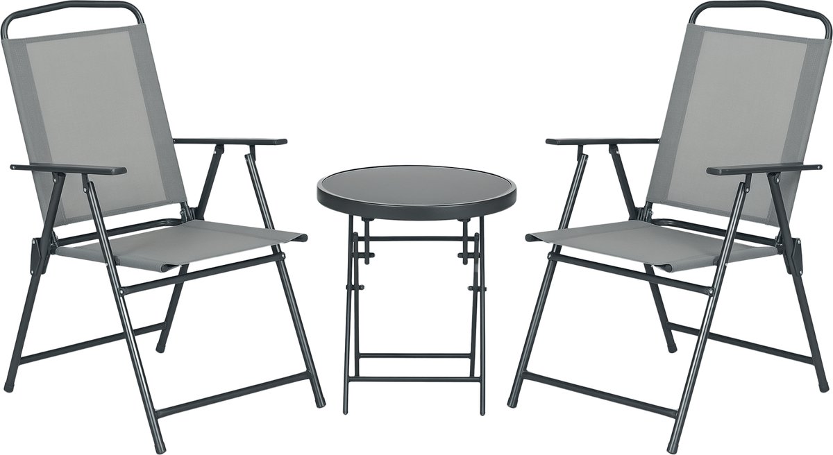 Outsunny Bistroset voor buiten Metaal, gaasstof 53,5L x 64B x 93H cm Lichtgrijs