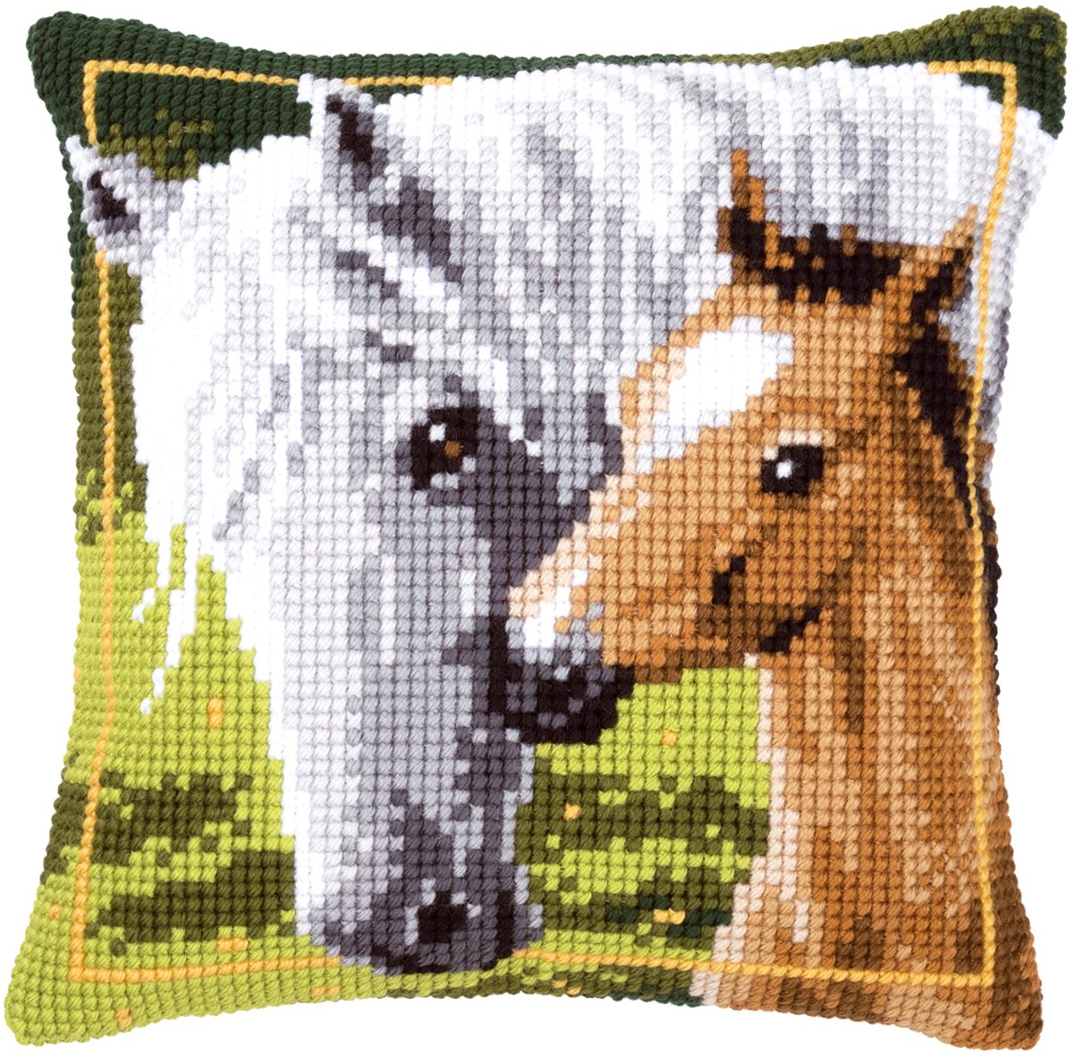 Vervaco - Kruissteekkussen kit - Wit paard met veulen - PN-0144668 - Borduren - Borduurpakket - Borduurpakket volwassenen - Borduurpakket kind