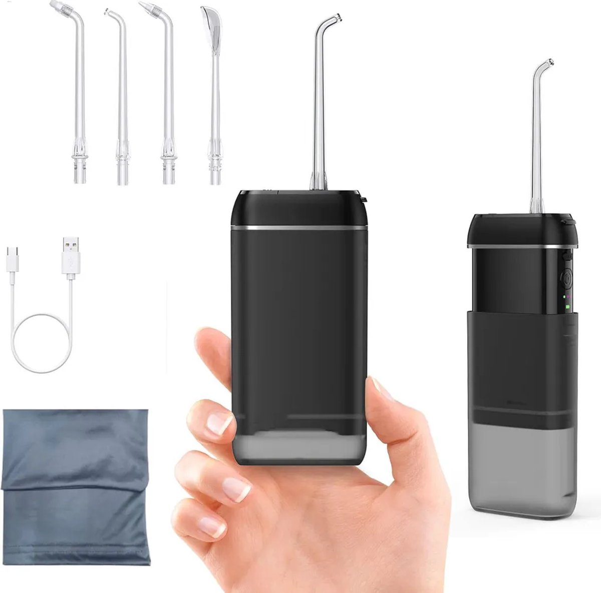 Draagbare waterflosser, reiswaterflosser, draadloze mobiele waterflosser, kleine elektrische waterflosser, tandheelkundige waterflosser, 3 standen en 5 sproeikoppen