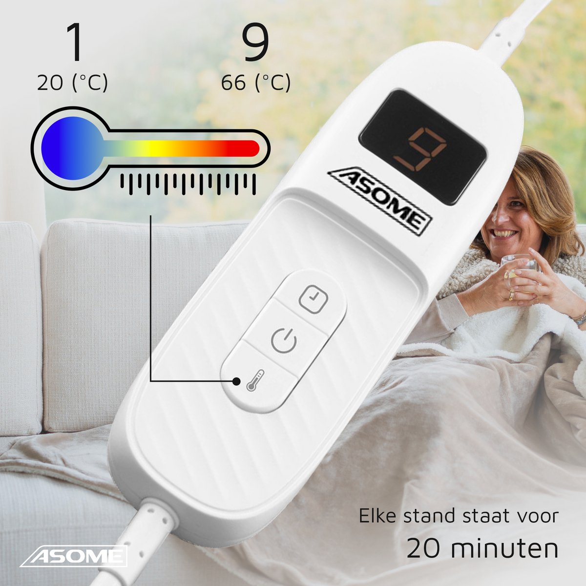 ASOME WD-180A Elektrische Deken - Electrische Deken - Warmtedeken - Elektrische Deken 2 persoons - 180x160 cm - Extra Groot – foto 5