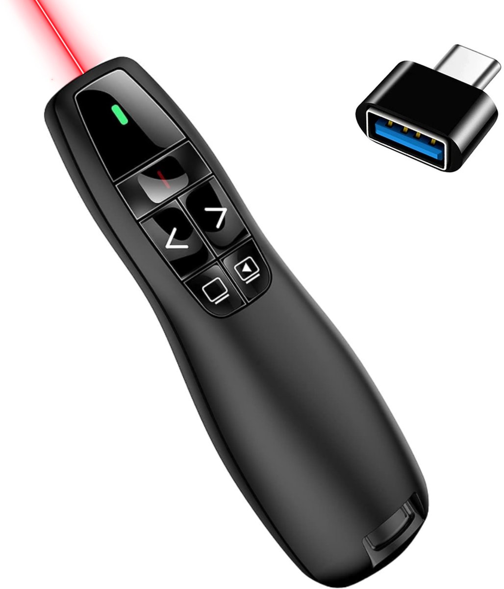 Eletrova Draadloze Presentatie Klikker - Wireless Presenter - Afstandsbediening voor Powerpoint - Laser Pointer - Geschikt voor USB & USB-C