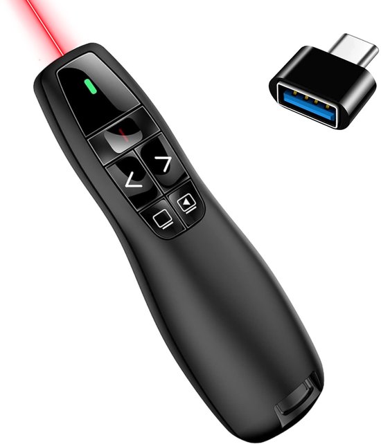 Eletrova Draadloze Presentatie Klikker - Wireless Presenter - Afstandsbediening voor Powerpoint - Laser Pointer - Geschikt voor USB & USB-C