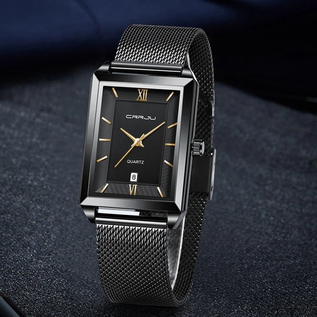 CRRJU Horloge 2197 - Zwart met Goudkleurige Details - Heren - Quartz - 40 mm - Vierkante Kast - Roestvrijstalen Band - Chronograaf - Waterbestendig - Luxe Elegant