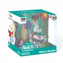 Doos van de 'Alice in Wonderland' White Rabbit figuur, met een afbeelding van het konijn en een zakhorloge.