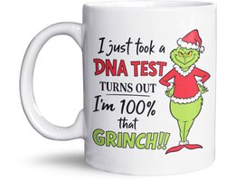 Grappige Mok – “I Just Took a DNA Test Turns Out I'm 100% that Grinch” – Humor Cadeau – Koffiemok/Theemok 330 ml – Perfect Cadeau voor Vriend, Vriendin, Collega – Kerstcadeau – Sarcastische & Humoristische Tekst – Origineel Cadeau Idee