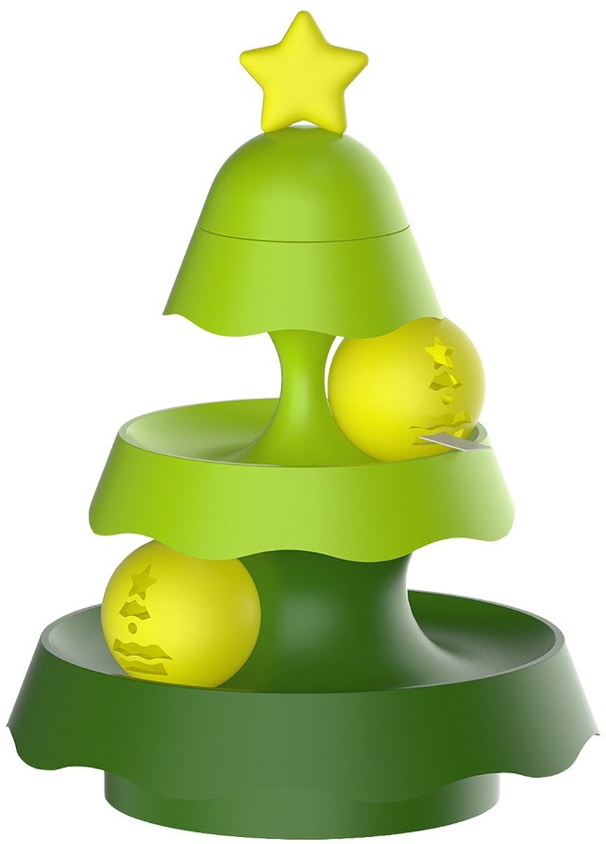 Nina's Giftshop® Katten Speelgoed Kerstboom – Interactief Kattenspeelgoed met Draaiende Ballen – Kerstcadeau voor Kat – Kattenspeeltje