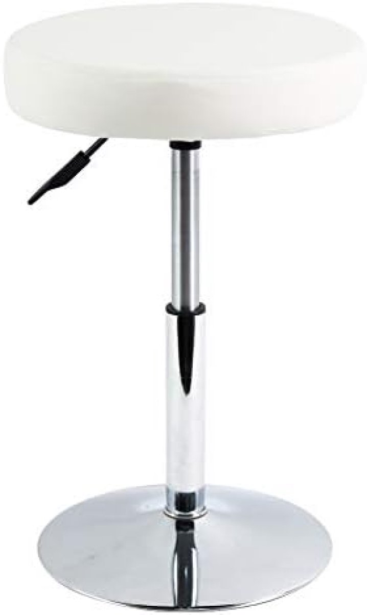 PromoHome Ronde Draaibare Kantoorstoel - Hoogte Verstelbare PU Leren Kruk met Anti-Slip Basis - Geschikt voor Salon, Pedicure en Tattoo Stoel - Wit