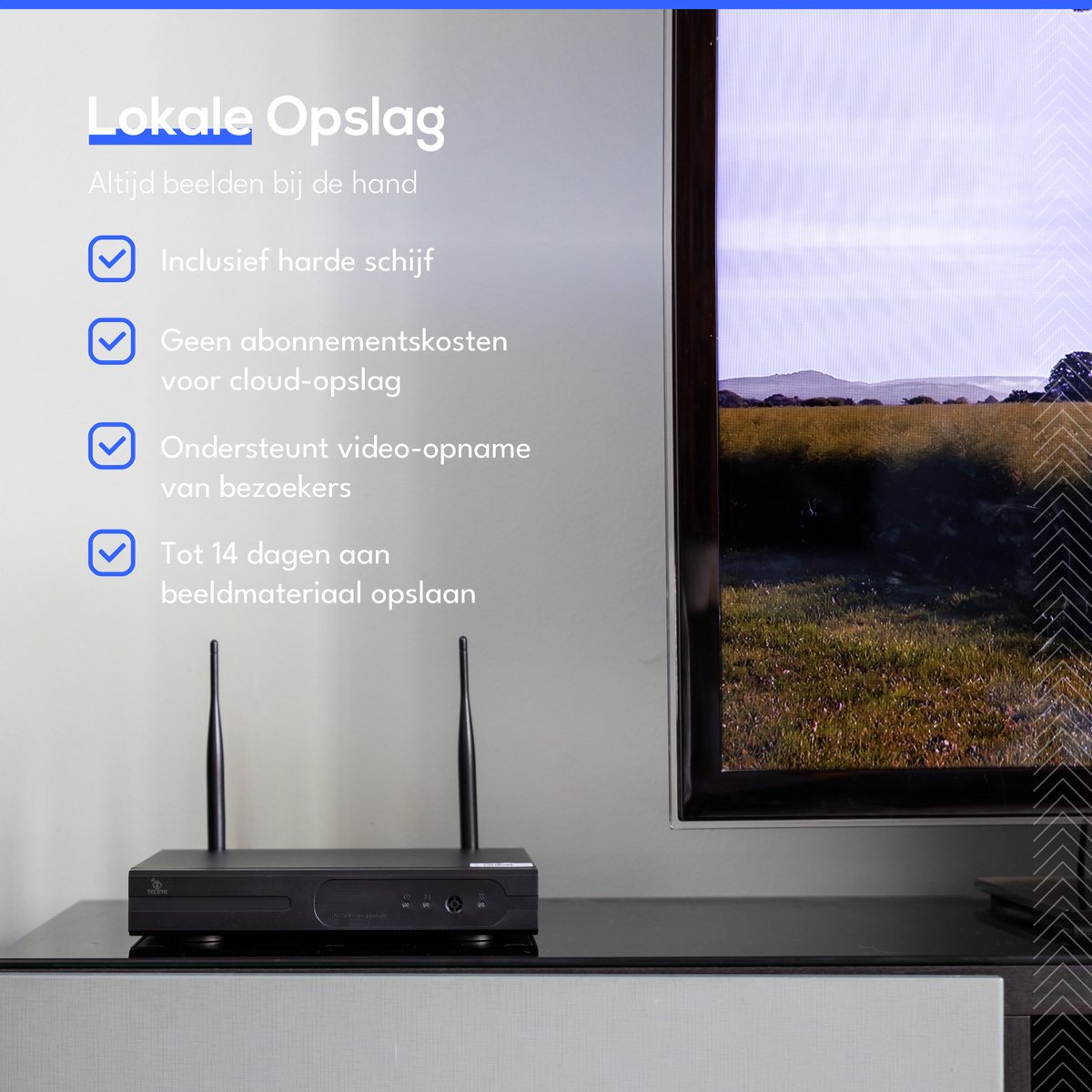 Teceye Compleet Camera Beveiliging Set met 1x Wifi IP Camera - CCTV Camerasysteem, Beveiligingscamera binnen , Wifi Beveiligingscamera Set Buiten - Beveiligingscamera - Beveiligingscamera buiten - Beveiligingscamera Draadloos buiten – foto 4