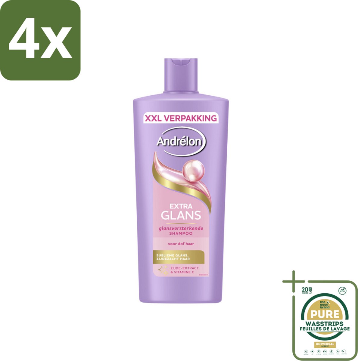 Andrélon – Shampoo – Extra Glans – 685 ml - Voordeelverpakking - 4 stuks - Vitamine C - Stralende haar