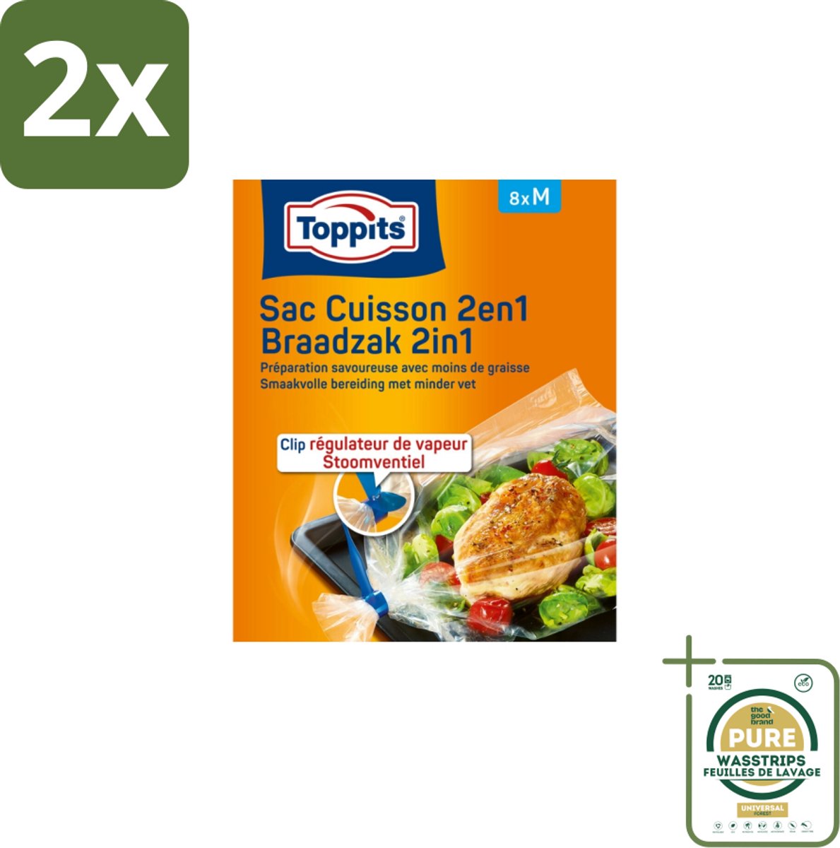 Toppits – 2-in-1 Braad- & Stoomzakken – Maat M – 8 Zakjes - Voordeelverpakking - 2 stuks - Gezond koken - Smaakvol koken