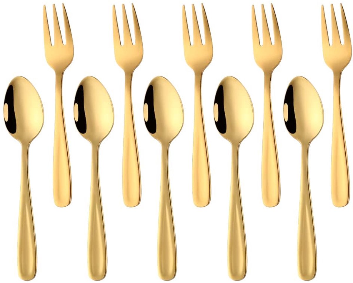 Unyqoos® Elegante gouden bestekset voor espresso en desserts, 10-delige set