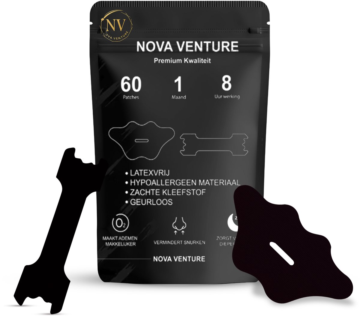 Nova Venture Mondtape & Neustape Bundel – 60 Stuks – Slaap- & Ademhalingsaccessoire – Comfortabele Strips voor de Nacht – Zwart