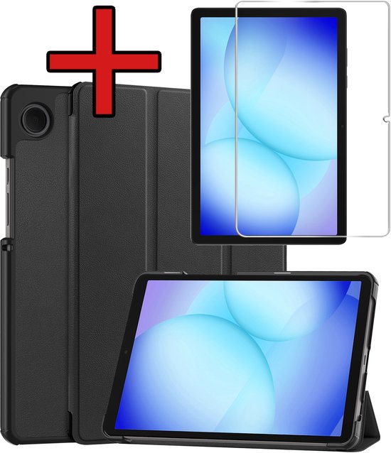 Samsung Galaxy Tab A11 Plus / A9 Plus hoes met screenprotector, hardcover bookcase, zwart, bescherming
