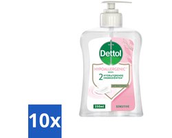 10 x Dettol - Handzeep - Hypoallergenic - Gevoelige Huid - 250 ml - Gevoelige Huid - Handzeep Hypoallergenic - Antibacterieel - Handhygiëne - Mild Handzeep