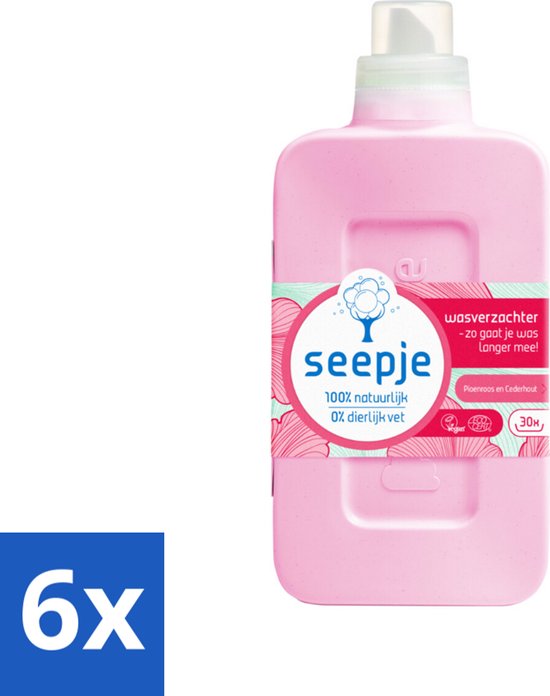 Seepje - Wasverzachter - Geurige Verzorging - Pioenroos en Cederhout - 30 Wasbeurten - 750 ml - Voordeelverpakking - 6 stuks