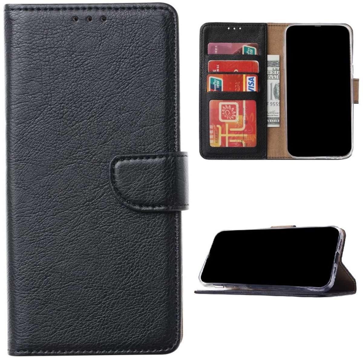Bookcase Telefoonhoesje Geschikt voor iPhone 17 - Hoesje - Ruimte voor 3 pasjes - Magneetlipje - Portemonnee - FuturiQ - Zwart