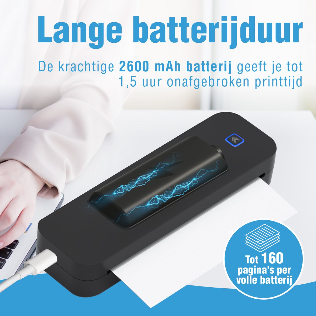 Impressora Térmica® - Thermische A4 printer - Mini Printer voor Mobiel/Tablet/Laptop - 304 DPI - Pocket Printer - Tattoo printer - Inclusief twee rollen thermisch papier - Zwart — afbeelding 2