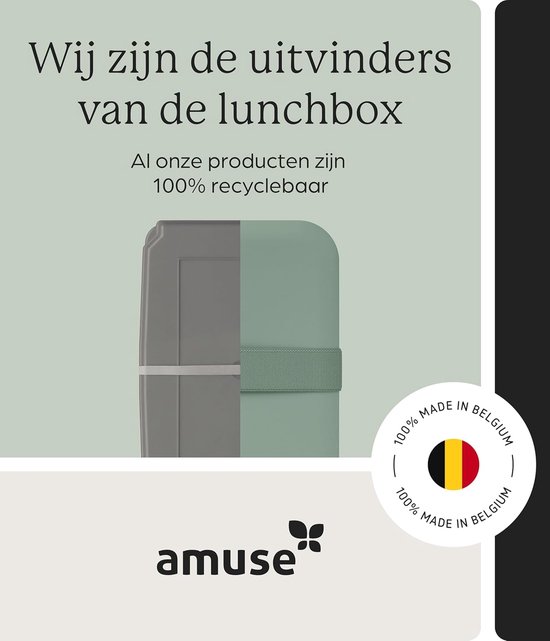 Amuse Lunchbox 3-en-1 Sage - Boîte à lunch avec grille et pot à sauce - Compatible lave-vaisselle, micro-ondes et congélateur - Vert