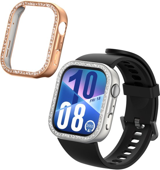 kwmobile 2x kunststof horloge rand bescherming geschikt voor Huawei Watch Fit 4 Beschermhoes - Glitter beschermhoesje zilver / roségoud