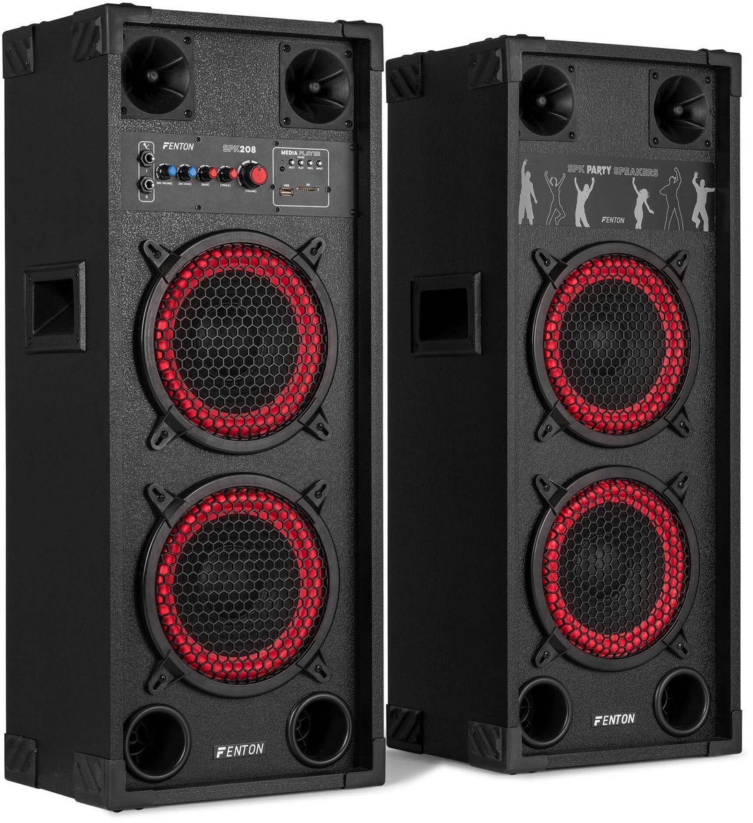 Actieve speaker set - Fenton SPK-208 - Party speaker - Karaoke set - Bluetooth - Duo 8 inch woofers