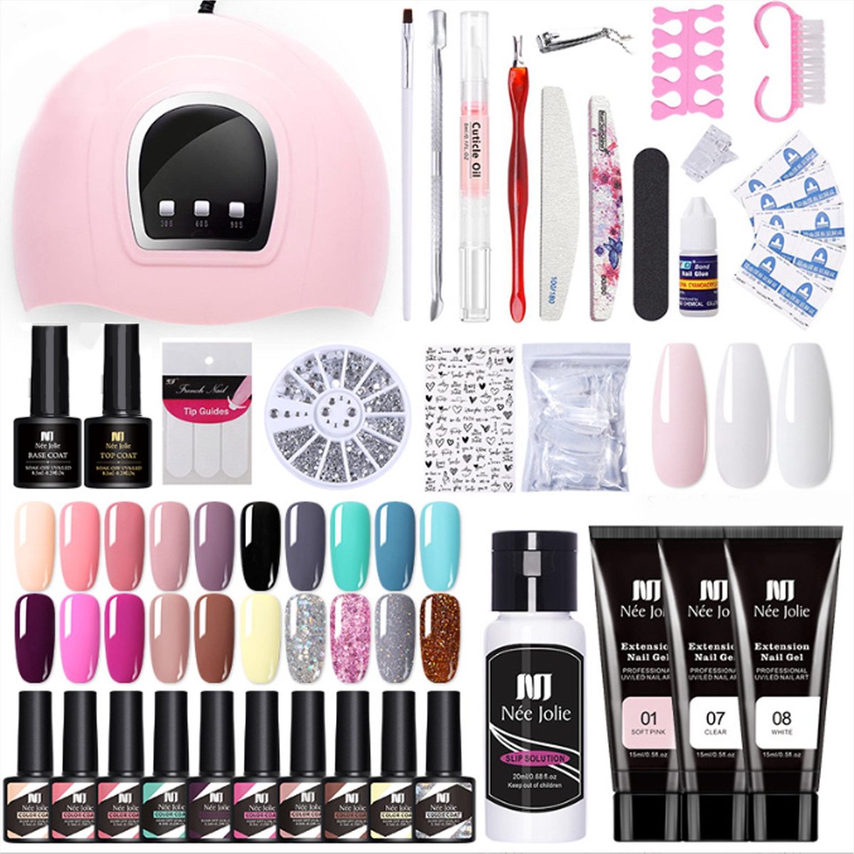 NAXSIR Nagelstudio Complete set met UV/LED lamp - 20 gelkleuren & kristalgel voor verlenging