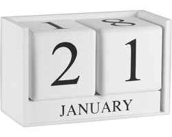 Kalender- 2026 Kalender - Houten Eeuwigdurende Kalender - Maandkalender - Handmatige Conversie - Duurzaam Stijlvol Accessoire - Wit - Perfect voor Thuis - Kantoor - Kerst - Feestdecoratiet