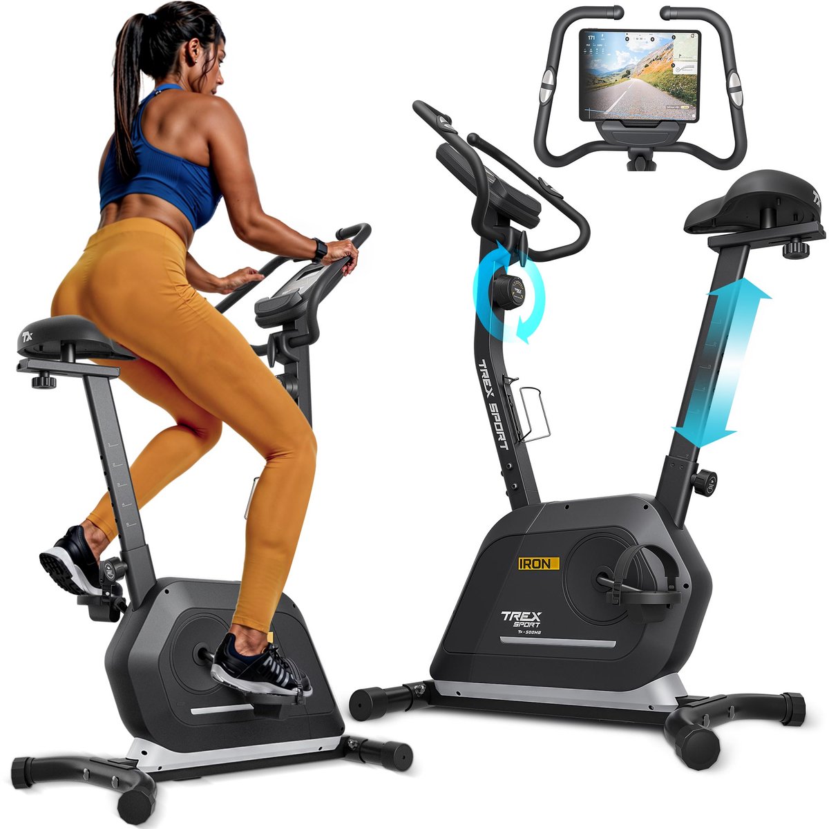 Trex Sport TX-500MB Iron – Hometrainer Fiets – Fitness Fiets – 14 Weerstandsniveaus & Bluetooth – Compatibel met FitShow App – 6.5 kg Vliegwiel – Max. 125 kg